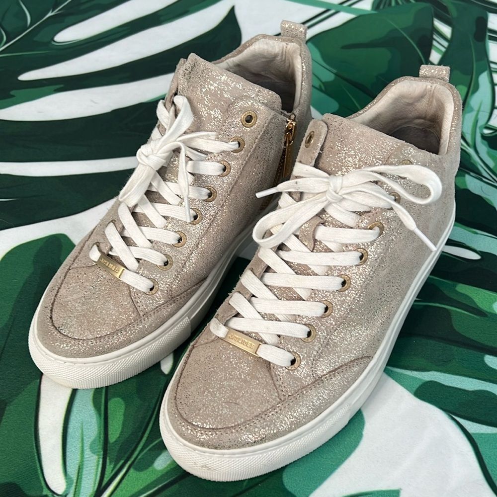 * J Slides NYC sneakers, soft, gold sparkle